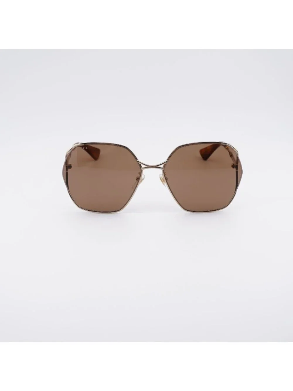 Gucci GG0818SA 002 Sunglasses Gold Geometric Frame, Brown Lenses